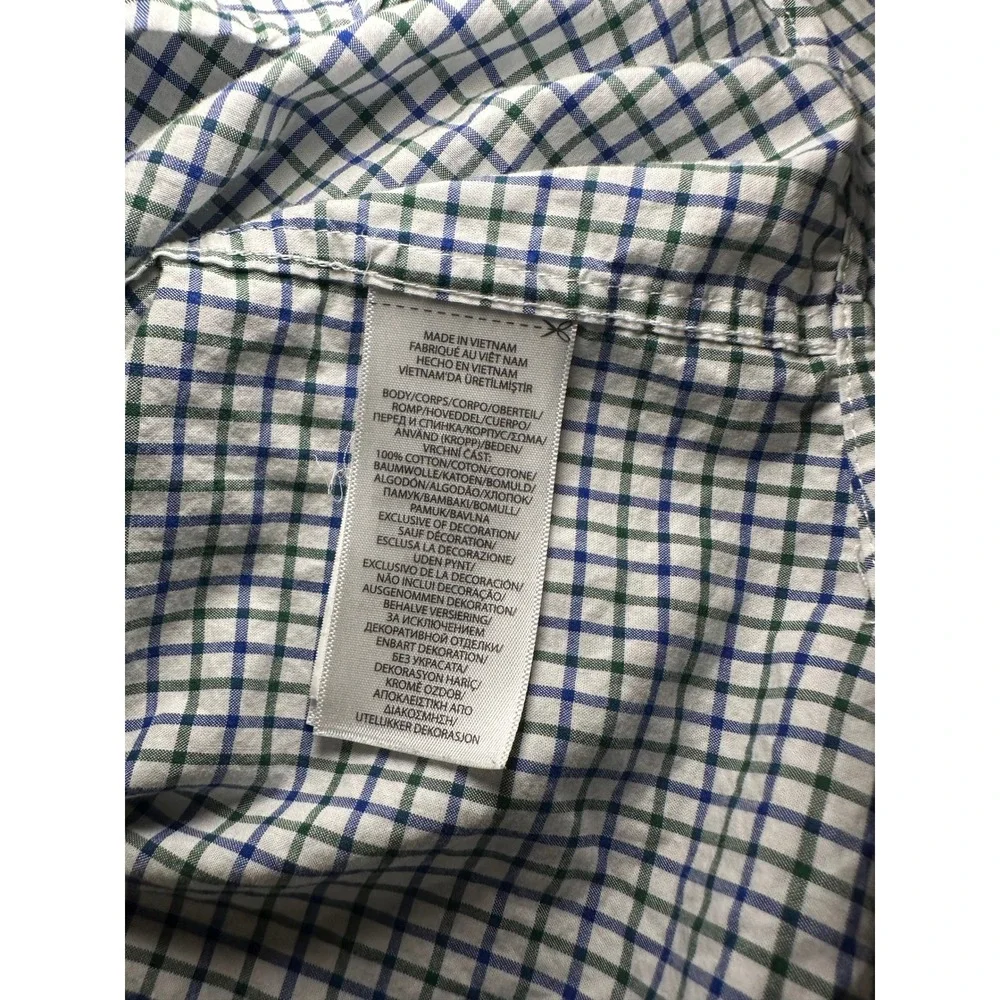 Ralph Lauren Boys Green Navy‎ Blue Tattersall Check Button Down Shirt L 14-16